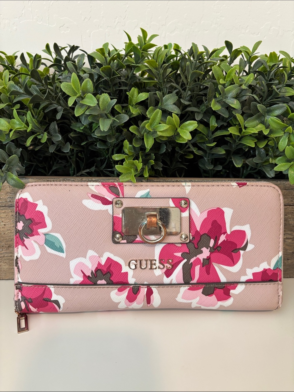 Guess Pink Floral Zip Wallet